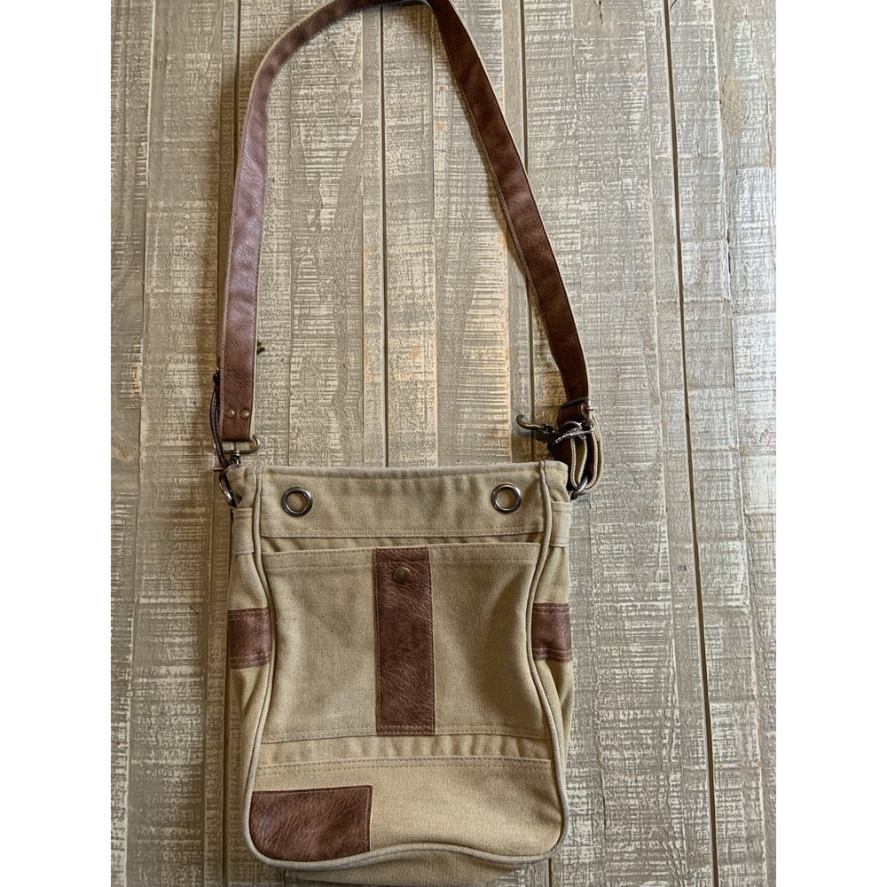 Fossil Vintage Green Cotton Canvas Leather Crossbody Bag Adjustable‎ Strap 12x10